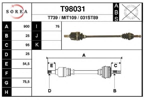  Полуось (привод) передняя левая Mitsubishi Lancer 3