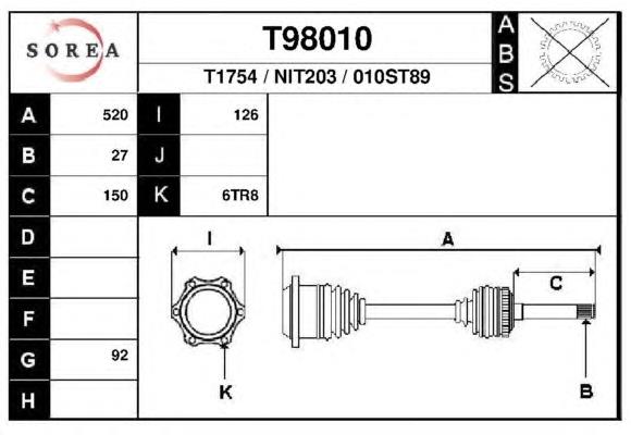 Semieixo (acionador) dianteiro para Nissan Terrano (R20)