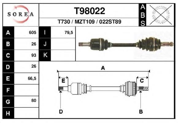 Левая полуось G00125600 Mazda