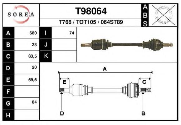 Полуось задняя правая 4341016040 Toyota