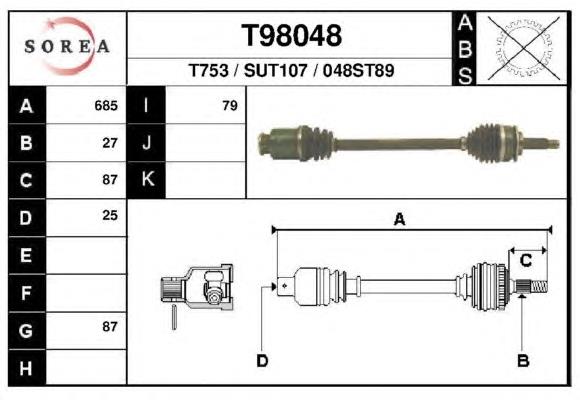 Полуось (привод) передняя T98048 EAI