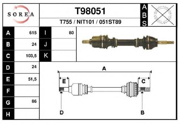 Правая полуось 39100D3100 Nissan