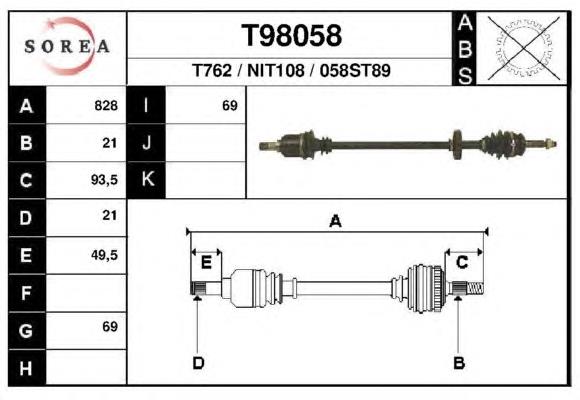 Правая полуось 3910001B05 Nissan