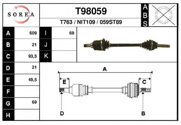 Левая полуось 3910101B00 Nissan