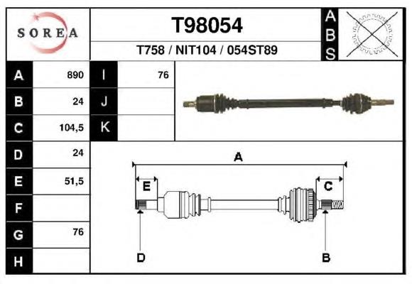 ШРУС наружный передний T98054 EAI