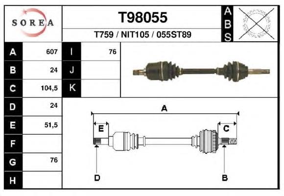 Полуось (привод) передняя правая T98055 EAI