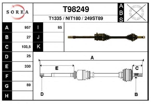 Полуось (привод) передняя правая T98249 EAI