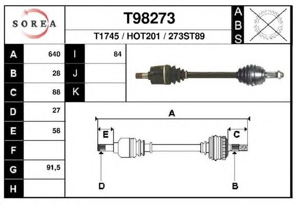 Левая полуось T98273 EAI