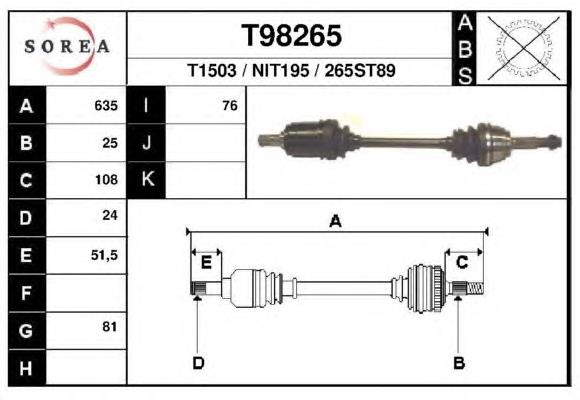 Полуось (привод) передняя левая T98265 EAI