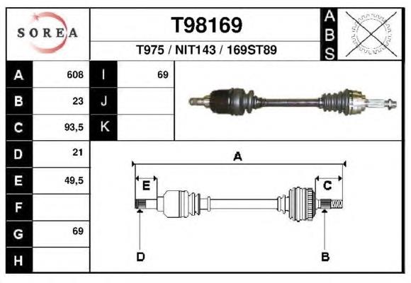 Полуось (привод) передняя левая T98169 EAI