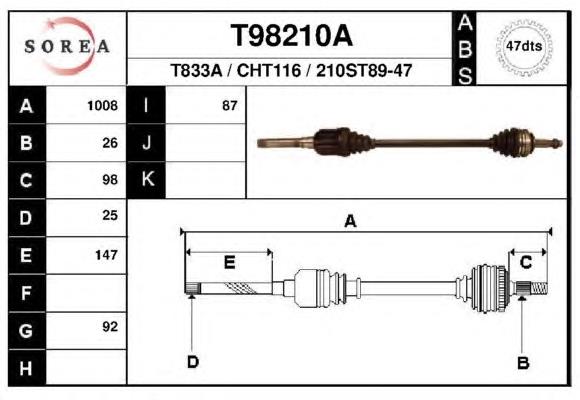 Правая полуось T98210A EAI