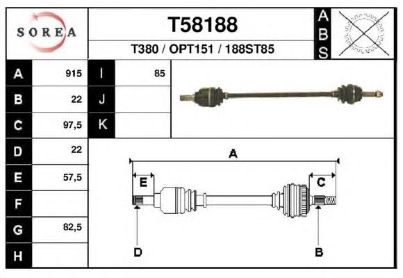 Полуось (привод) передняя правая T58188 EAI