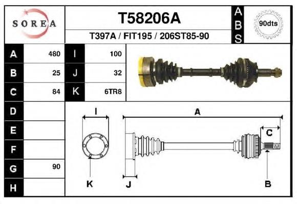 Полуось (привод) передняя левая T58206A EAI