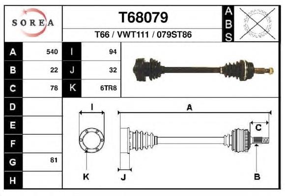 Полуось (привод) передняя левая T68079 EAI