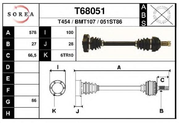 T68051 EAI semieixo traseiro