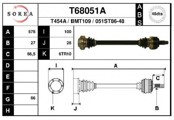 Полуось задняя T68051A EAI