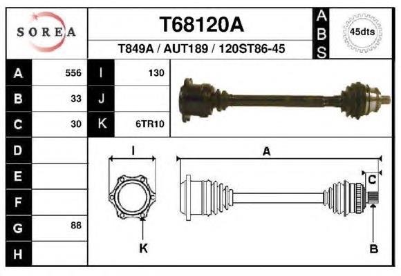 8A0407272AG VAG Полуось передняя, правая