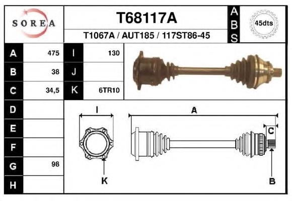 Правая полуось T68117A EAI