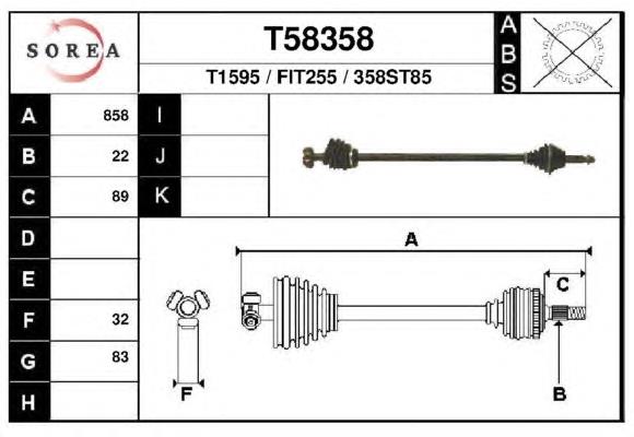 Полуось (привод) передняя правая T58358 EAI