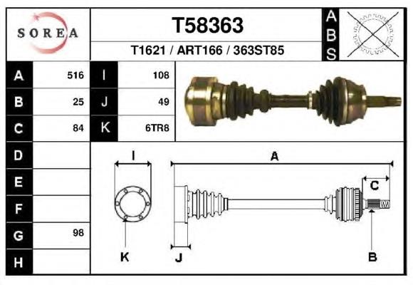 Полуось (привод) передняя левая T58363 EAI