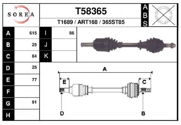 Полуось (привод) передняя левая T58365 EAI