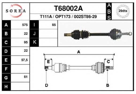 Левая полуось T68002A EAI