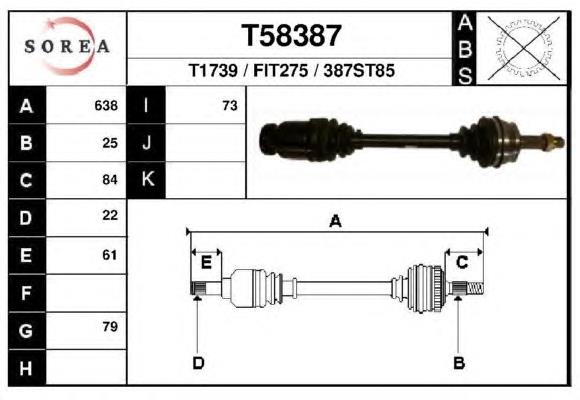 Полуось (привод) передняя левая T58387 EAI