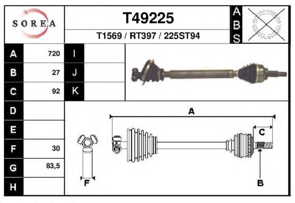 T49225 EAI semieixo (acionador dianteiro esquerdo)