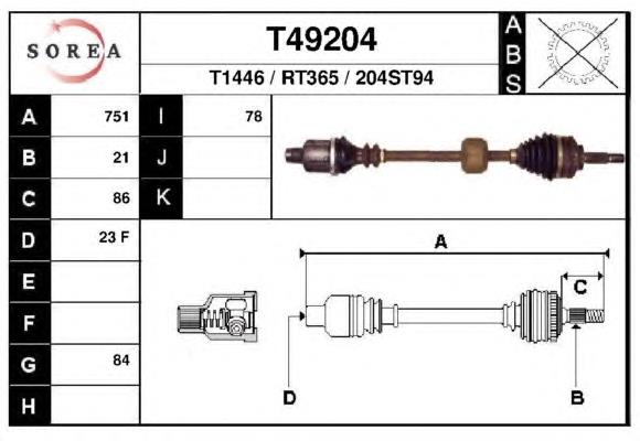 T49204 EAI semieixo (acionador dianteiro direito)