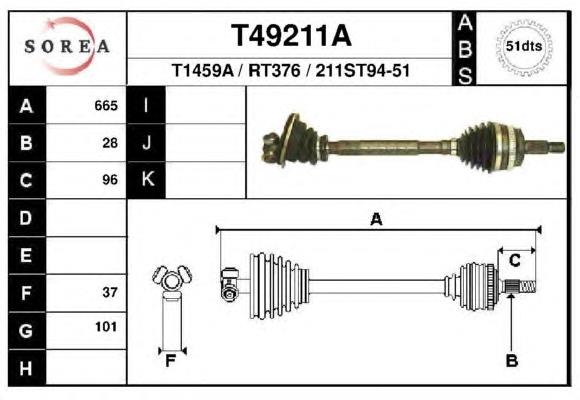 Полуось (привод) передняя левая T49211A EAI