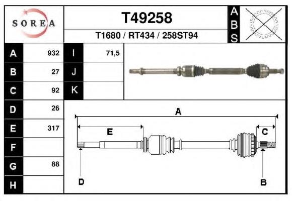 Правая полуось 7711368621 Renault (RVI)