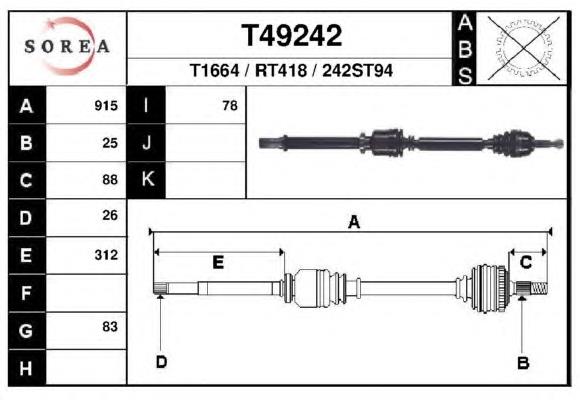 T49242 EAI semieixo (acionador dianteiro direito)