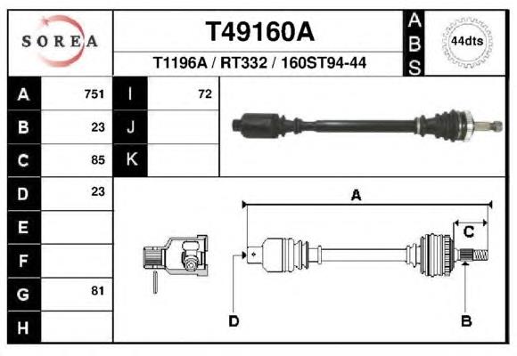 T49160A EAI semieixo (acionador dianteiro direito)