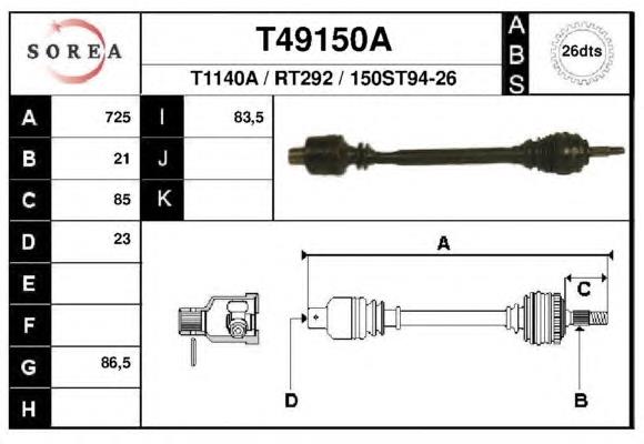 T49150A EAI semieixo (acionador dianteiro direito)