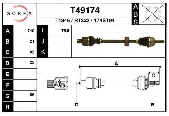 Полуось (привод) передняя правая 7700109252 Renault (RVI)