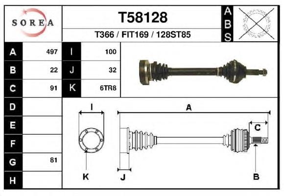 Semieixo (acionador) dianteiro para Fiat Ritmo (138A)