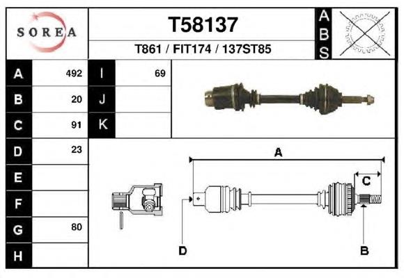 Полуось (привод) передняя левая T58137 EAI