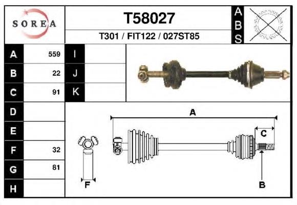 Полуось (привод) передняя левая T58027 EAI