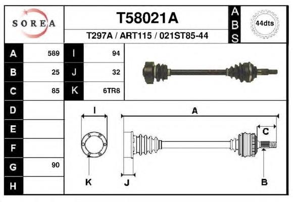 Полуось передняя T58021A EAI