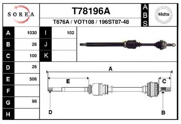 Полуось (привод) передняя правая T78196A EAI