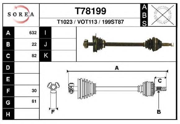 Полуось (привод) передняя левая T78199 EAI