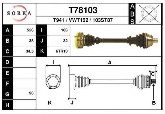 701407271BX VAG semieixo (acionador dianteiro direito)