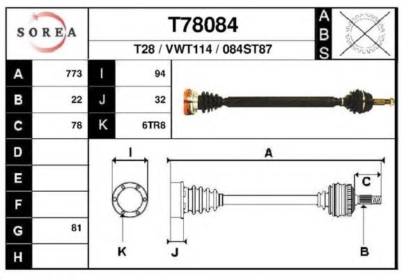 T78084 EAI semieixo (acionador dianteiro direito)