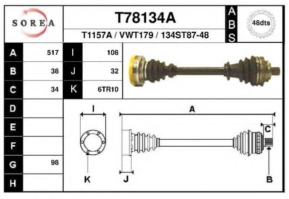 Полуось (привод) передняя левая T78134A EAI