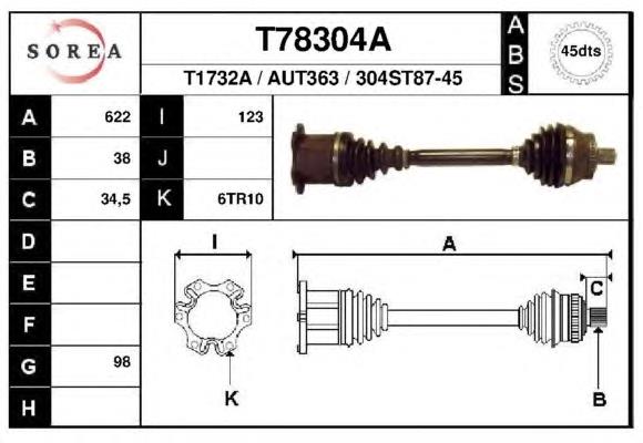 Правая полуось T78304A EAI