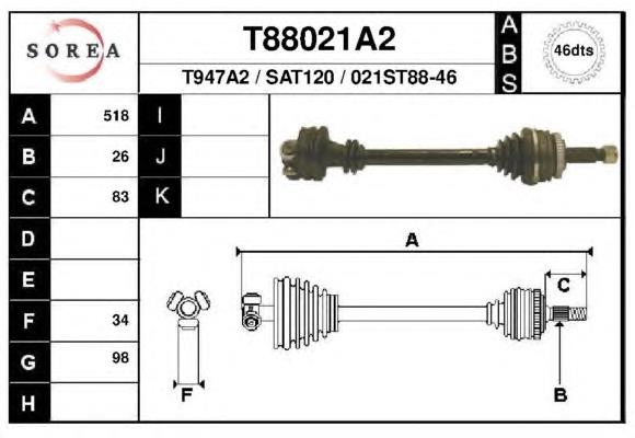 Полуось (привод) передняя левая T88021A2 EAI