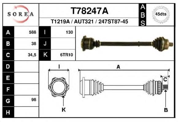 Полуось (привод) передняя левая T78247A EAI