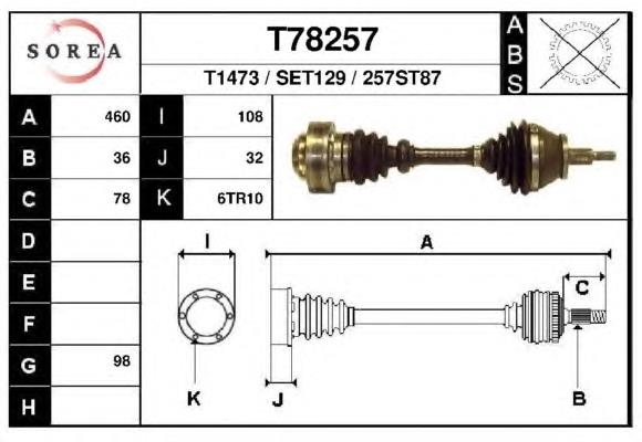 Полуось (привод) передняя левая T78257 EAI