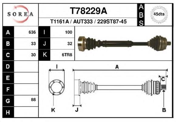 Полуось (привод) передняя правая T78229A EAI