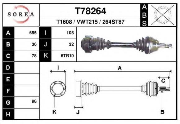 Полуось (привод) передняя правая T78264 EAI